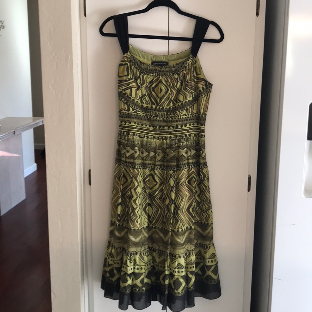 Dress, Olive/Black/Lt Olive, pleated w/ underline